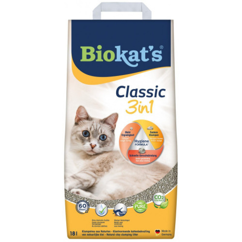 Наповнювач Biokats для котячого туалету Classic 3in1 бентонітовий 0,1–5 мм 18 л