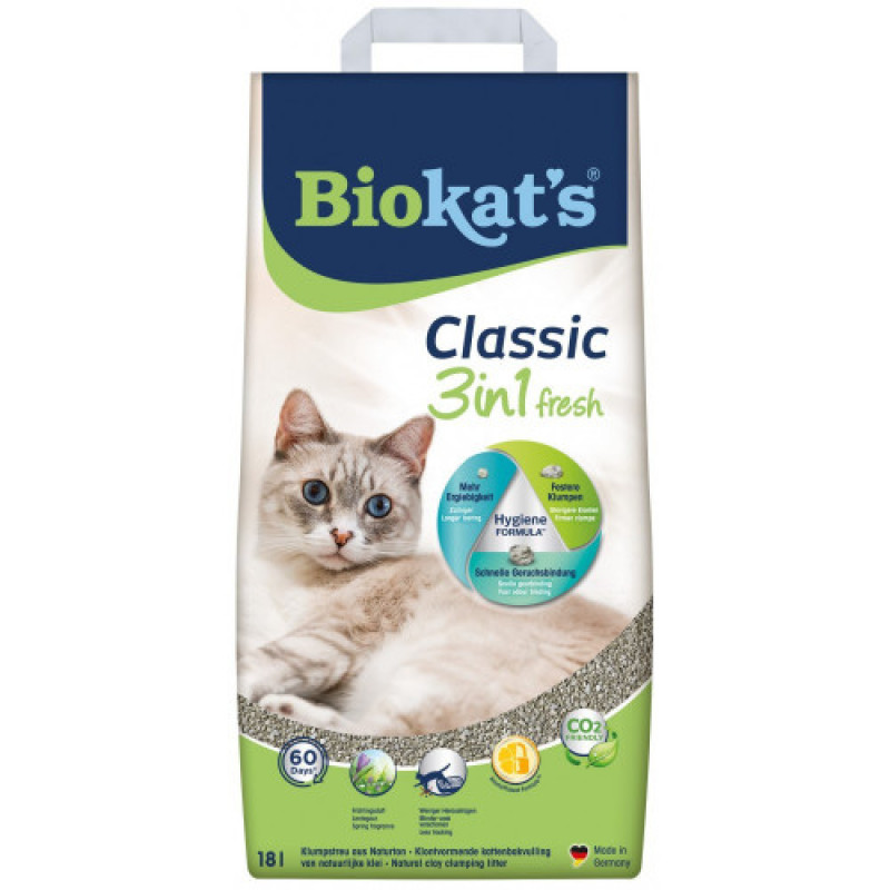 Наповнювач Biokats для котячого туалету Classic Fresh 3in1 бентонітовий 0,1 – 5мм 18 л