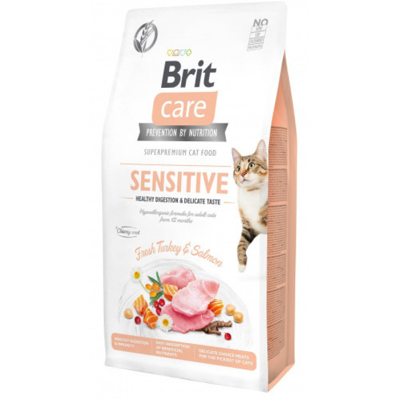 Корм сухий Brit Care Cat Grain Free Sensitive HDigestion Delicate Taste для дорослих котів з чутливим травленням з індичкою та лососем 7 кг