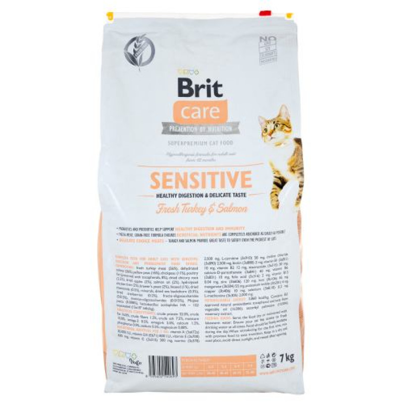Сухий корм Brit Care Cat GF Sensitive HDigestion & Delicate Taste для котів з чутливим травленням, індичка та лосось, 7 кг