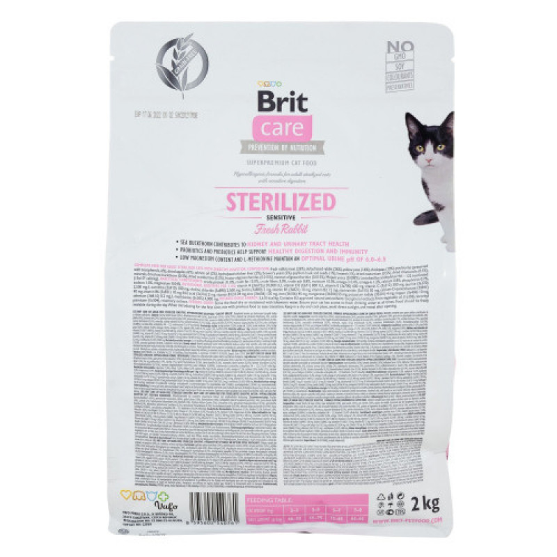 Корм сухий Brit Care Cat Grain Free Sterilized Sensitive для стерилізованих котів з чутливим травленням з кроликом 2 кг