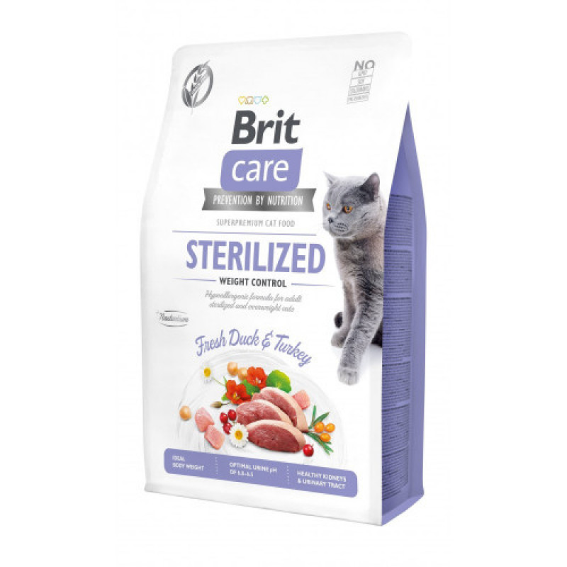 Корм сухий Brit Care Cat Grain Free Sterilized Weight Control для стерилізованих котів з надмірною вагою качка та індичка 2 кг