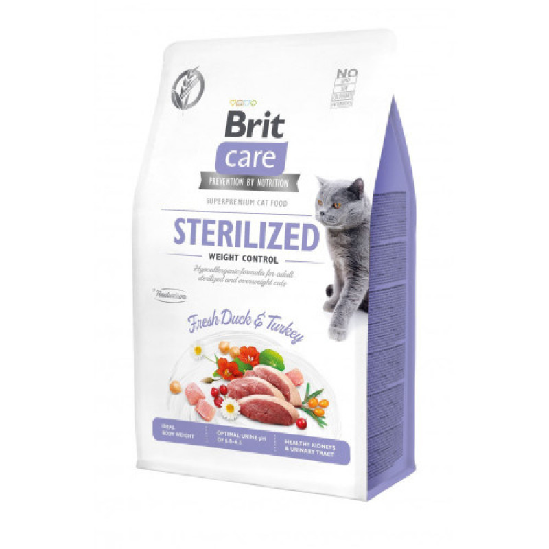 Корм сухий Brit Care Cat Grain Free Sterilized Weight Control для стерилізованих котів з надмірною вагою качка та індичка 400 г