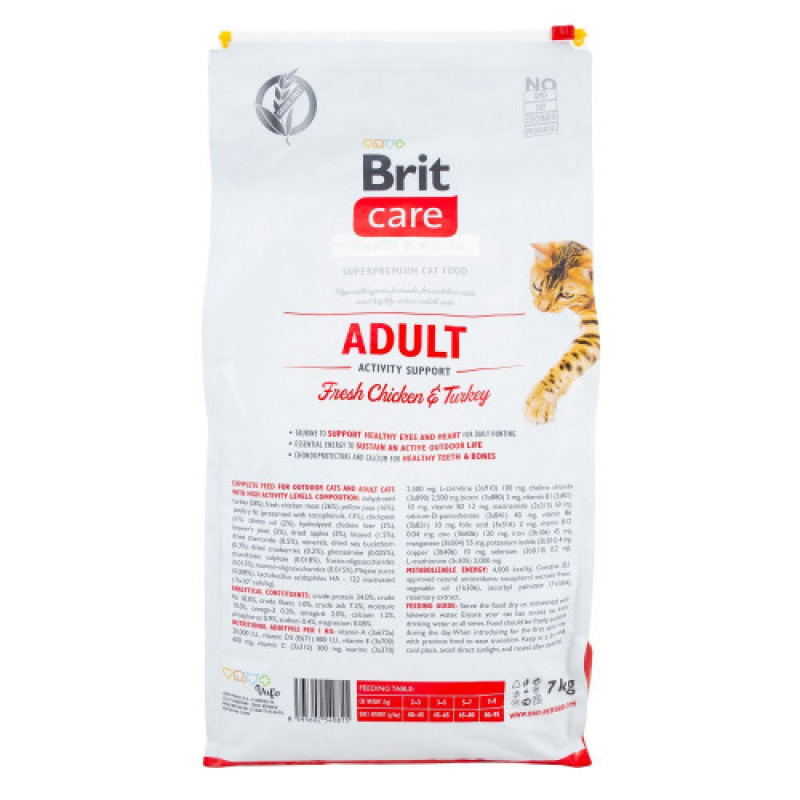 Корм сухий Brit Care Cat Grain Free Adult Activity Support для вуличних та дорослих котів філе індички та курки 7 кг