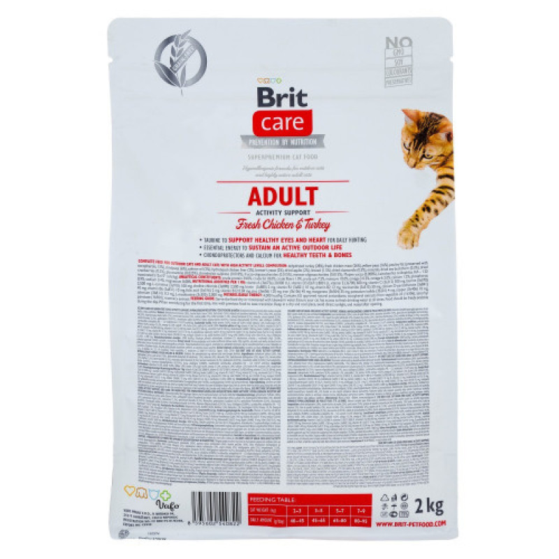 Корм сухий Brit Care Cat Grain Free Adult Activity Support для вуличних та дорослих котів філе індички та курки 2 кг