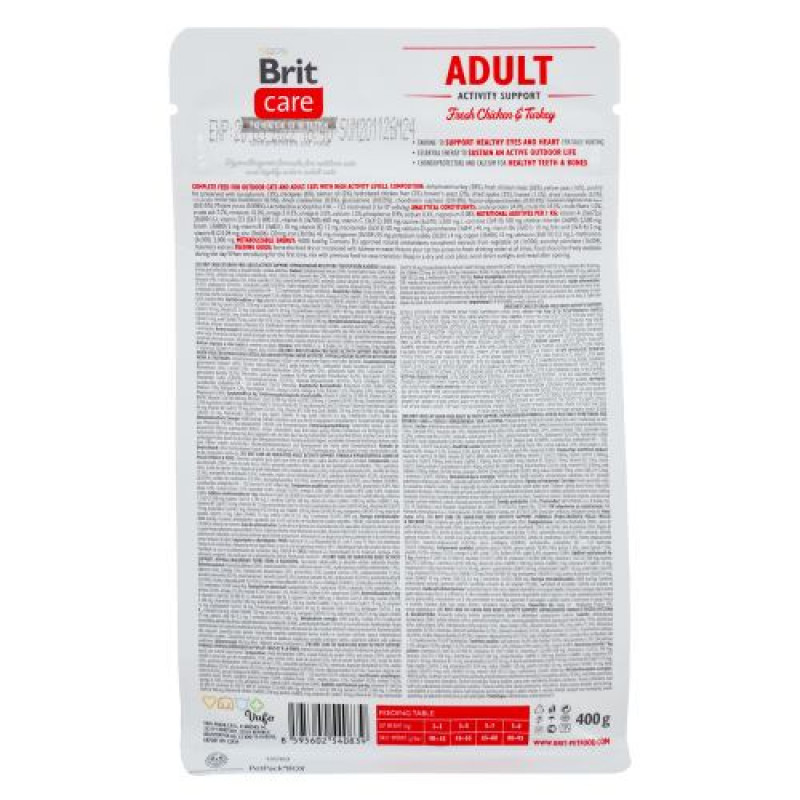 Сухий корм Brit Care Cat GF Adult Activity Support для котів, які живуть на вулиці, індичка та курка, 400 г