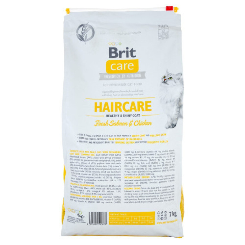 Корм сухий Brit Care Cat Grain Free Haircare Healthy and Shiny Coat для котів догляд за шкірою і шерстю лосось та курка 7 кг