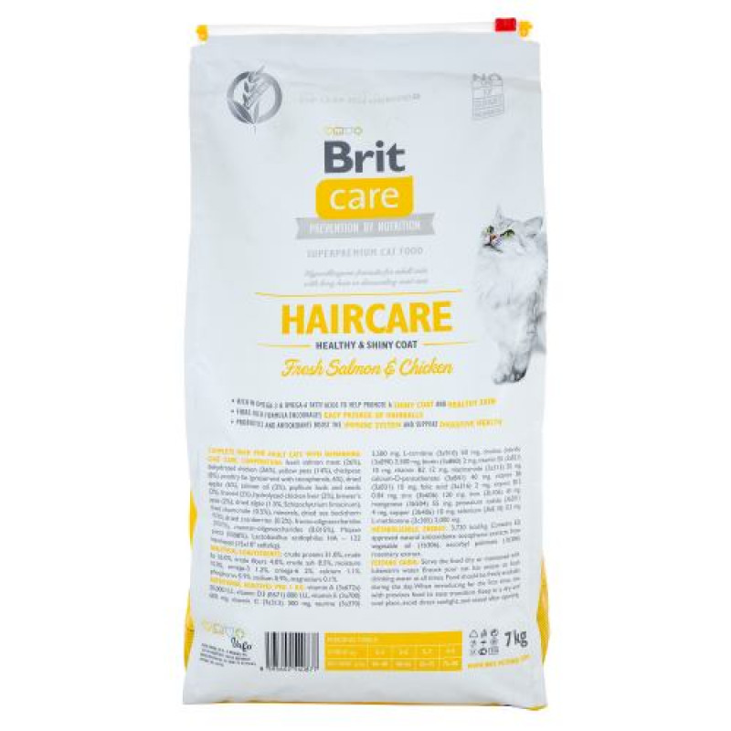Сухий корм Brit Care Cat GF Haircare Healthy & Shiny Coat для котів, догляд за шкірою і шерстю, лосось та курка, 7 кг