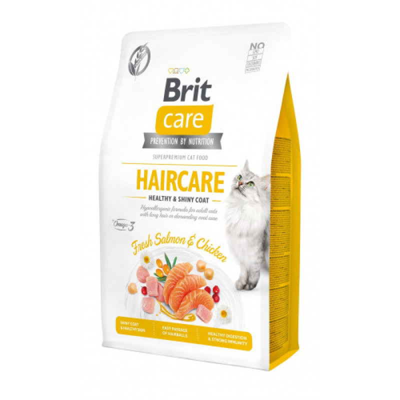 Корм сухий Brit Care Cat Grain Free Haircare Healthy and Shiny Coat для котів догляд за шкірою і шерстю лосось та курка 2 кг