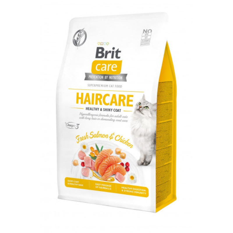 Корм сухий Brit Care Cat Grain Free Haircare Healthy and Shiny Coat для котів догляд за шкірою і шерстю лосось та курка 400 г