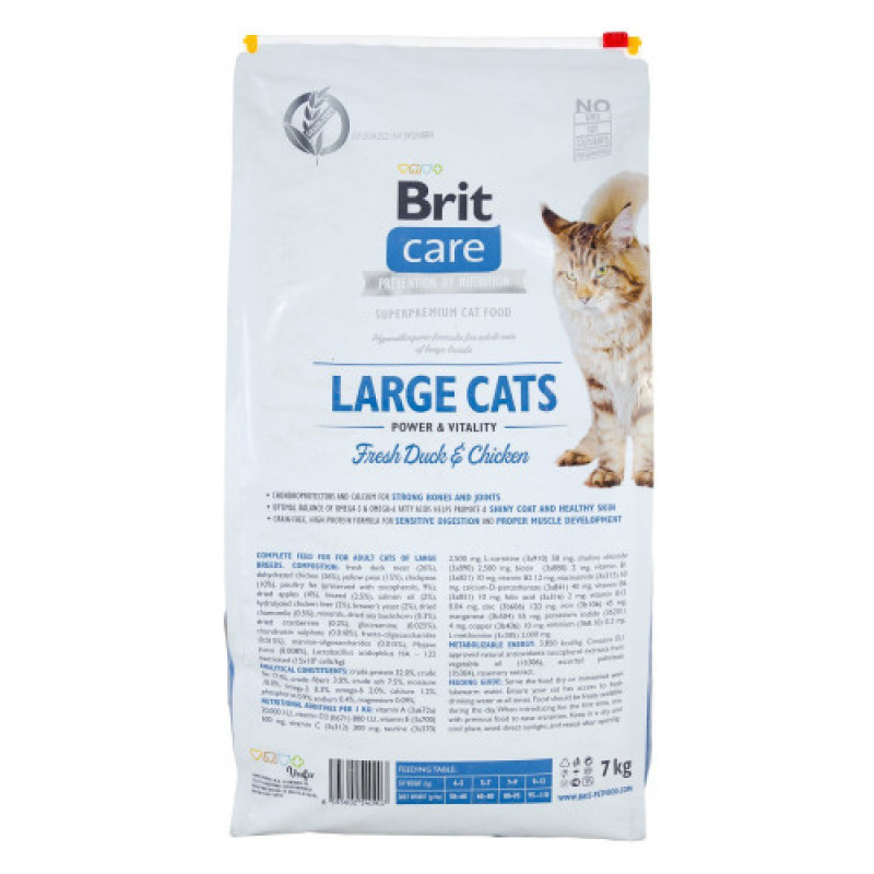 Корм сухий Brit Care Cat Grain Free Large Power Vitality для дорослих котів великих порід з качкою та куркою 7 кг