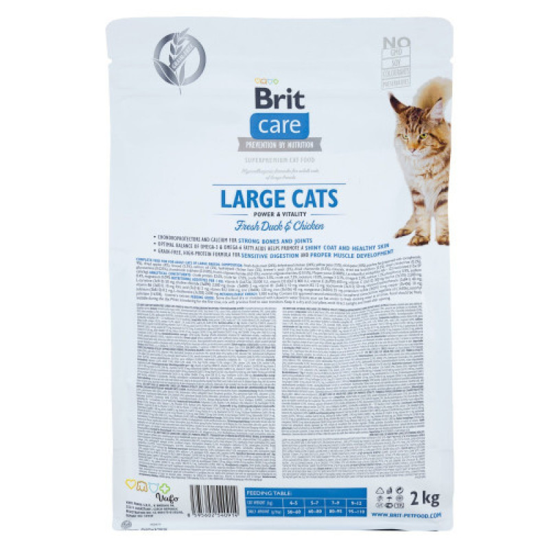 Корм сухий Brit Care Cat Grain Free Large Power Vitality для дорослих котів великих порід з качкою та куркою 2 кг
