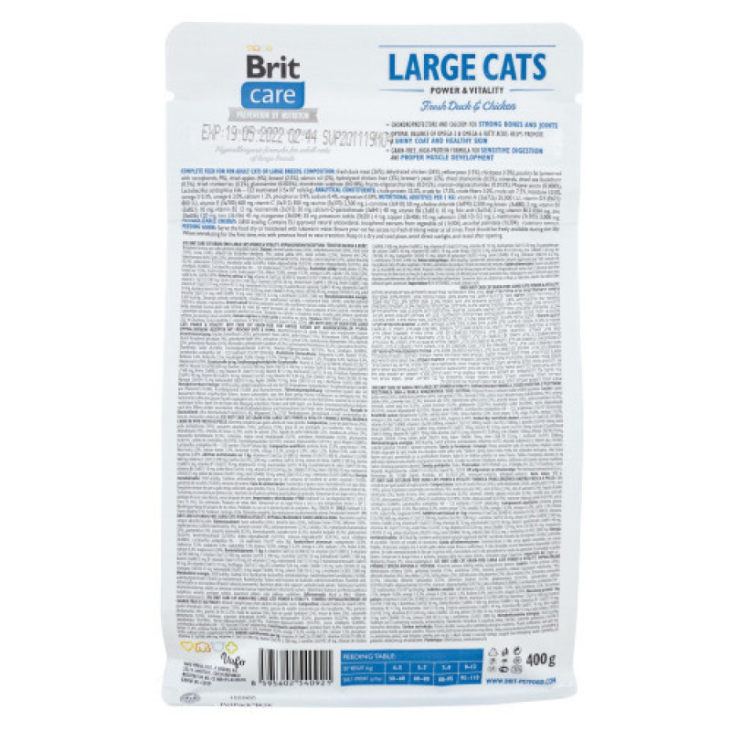 Корм сухий Brit Care Cat Grain Free Large Power Vitality для дорослих котів великих порід з качкою та куркою 400 г