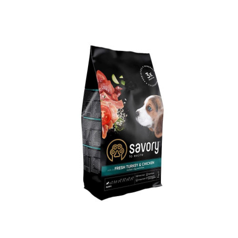 Корм сухий Savory Puppy rich in Fresh Turkey and Chicken для цуценят всіх порід зі свіжою індичкою і куркою 3 кг