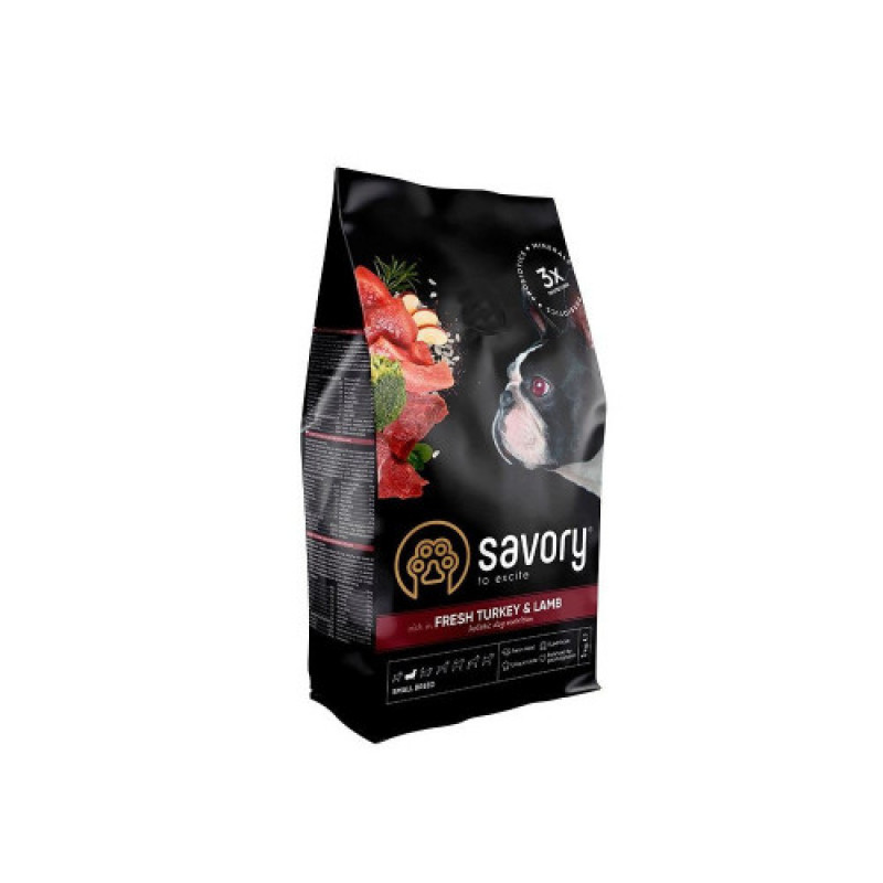 Корм сухий Savory Small Breed rich in Fresh Turkey and Lamb для дорослих собак малих порід зі свіжим ягням та індичкою 1 кг