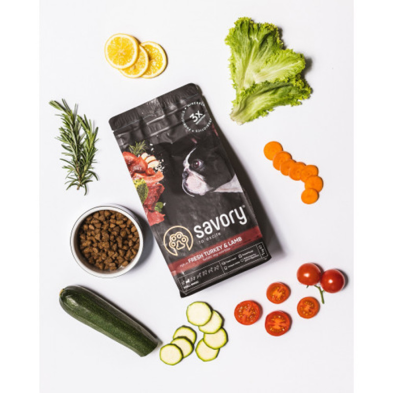 Корм сухий Savory Small Breed rich in Fresh Turkey and Lamb для дорослих собак малих порід зі свіжим ягням та індичкою 1 кг