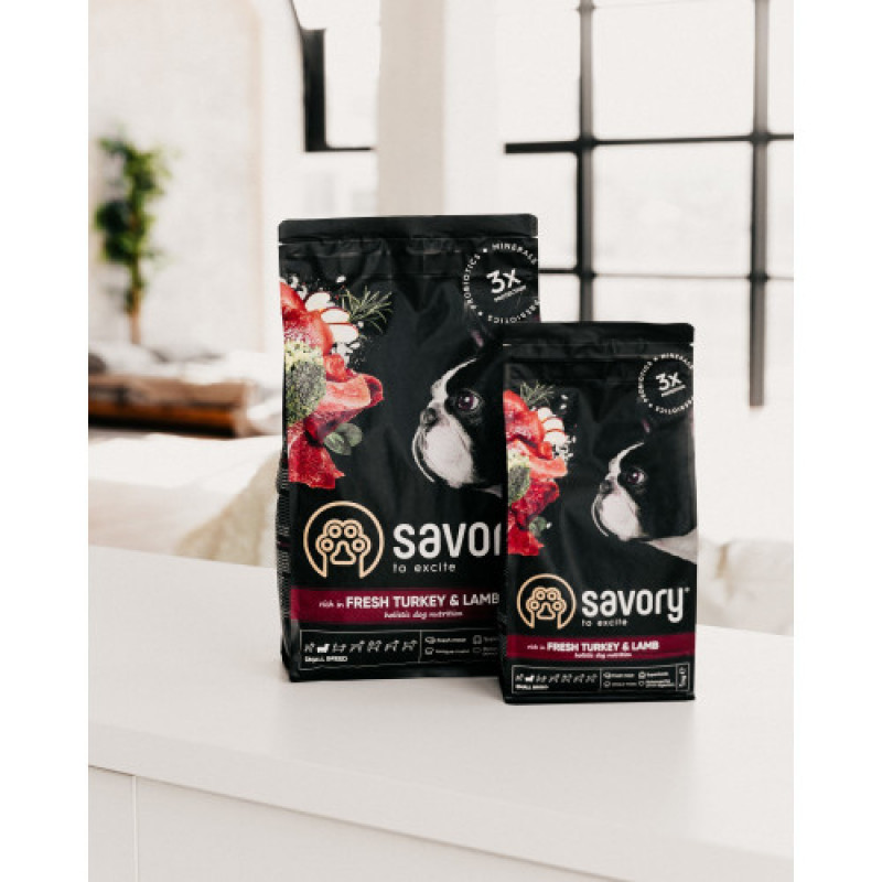 Корм сухий Savory Small Breed rich in Fresh Turkey and Lamb для дорослих собак малих порід до 10 кг зі свіжим ягням та індичкою 3 кг
