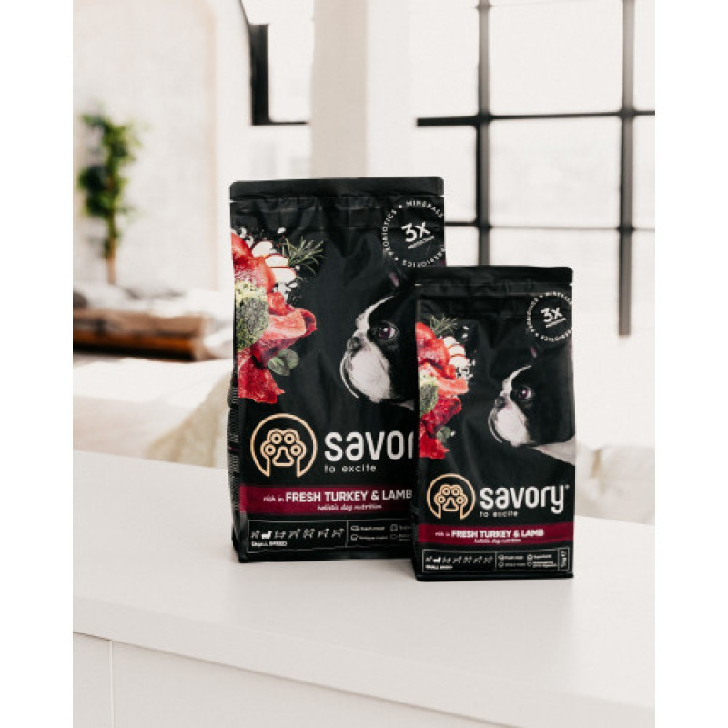 Корм сухий Savory Small Breed rich in Fresh Turkey and Lamb для дорослих собак малих порід до 10 кг зі свіжим ягням та індичкою 8 кг