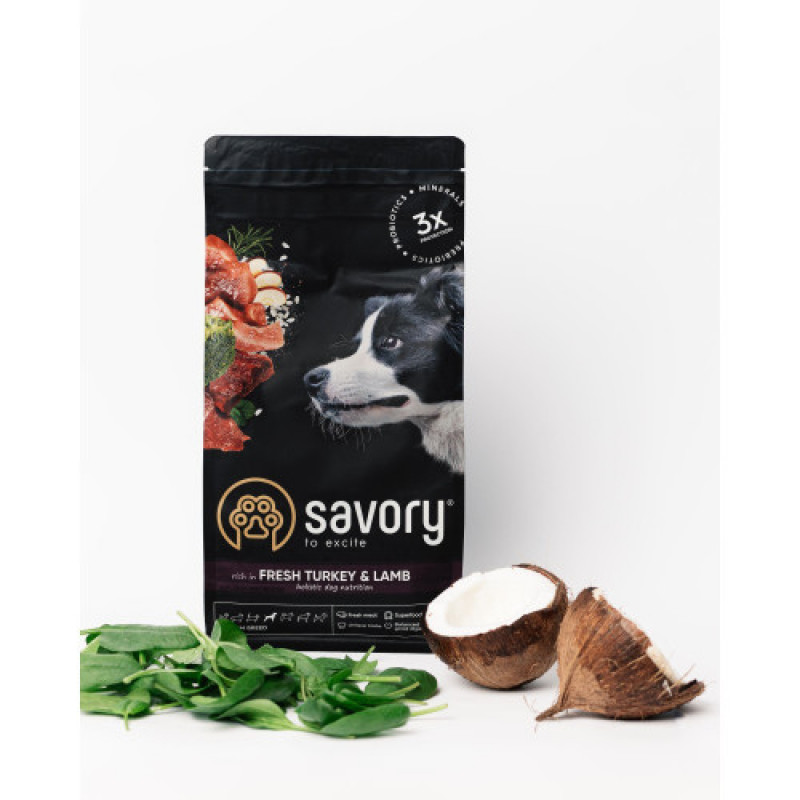 Корм сухий Savory Medium Breed rich in Fresh Turkey and Lamb для дорослих собак середніх порід від 10 до 25 кг зі свіжим ягням та індичкою 1 кг