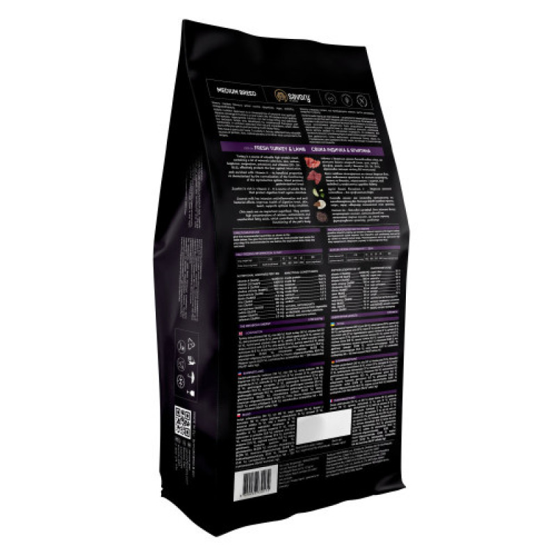 Корм сухий Savory Medium Breed rich in Fresh Turkey and Lamb для дорослих собак середніх порід від 10 до 25 кг зі свіжим ягням та індичкою 12 кг