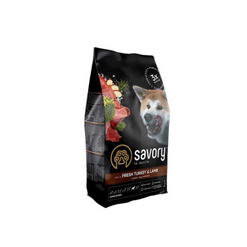 Корм сухий Savory Large Breeds rich in Fresh Turkey and Lamb для дорослих собак великих порід від 25 кг зі свіжим ягням та індичкою 3 кг