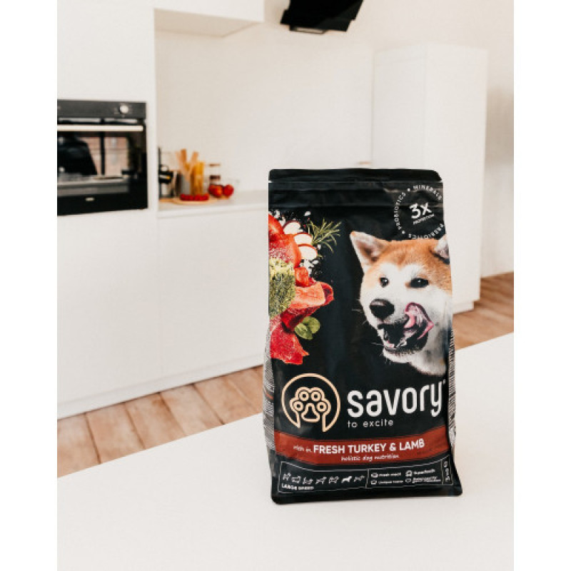 Корм сухий Savory Large Breeds rich in Fresh Turkey and Lamb для дорослих собак великих порід від 25 кг зі свіжим ягням та індичкою 3 кг