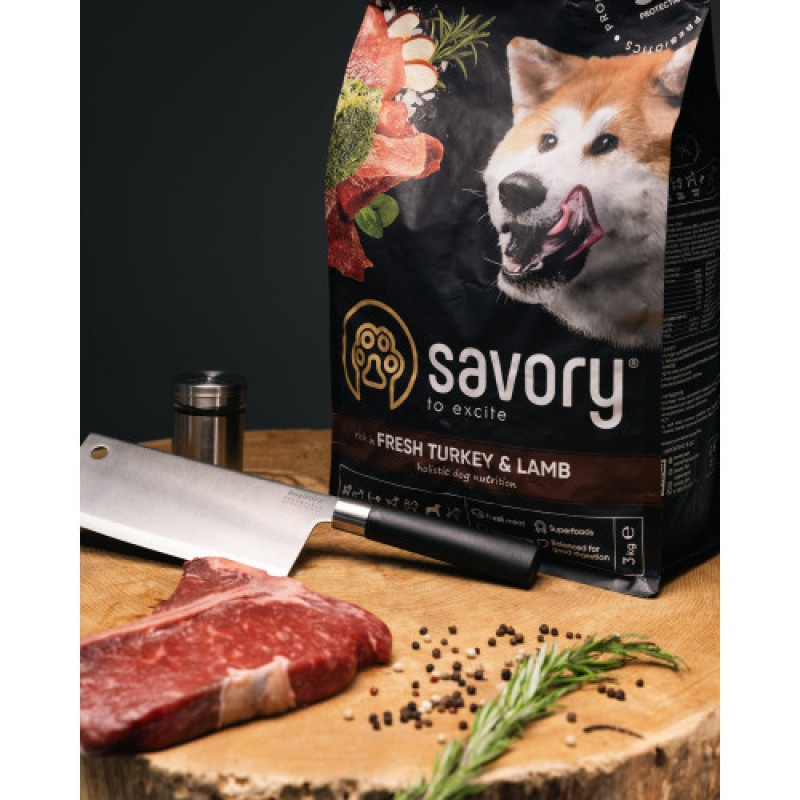 Корм сухий Savory Large Breeds rich in Fresh Turkey and Lamb для дорослих собак великих порід від 25 кг зі свіжим ягням та індичкою 3 кг