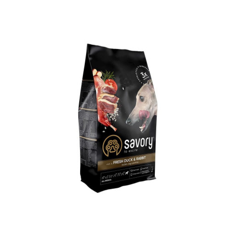 Корм сухий Savory Adult All Breeds rich in Fresh Duck and Rabbit для собак усіх порід зі свіжою качкою та кроликом 3 кг