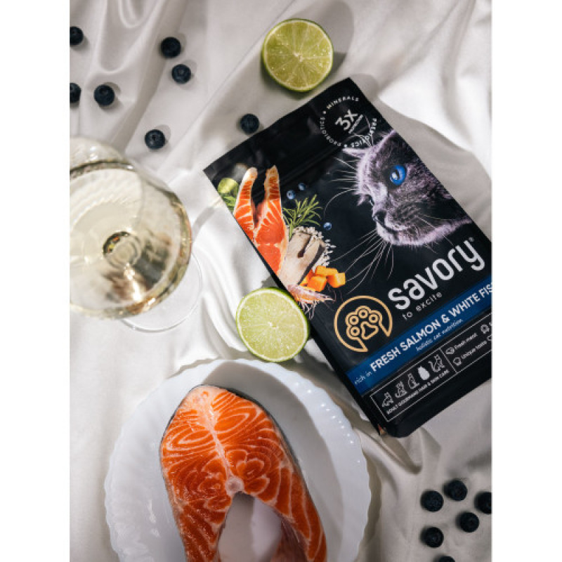 Корм сухий Savory Adult Cat Gourmand Fresh Salmon and White Fish для дорослих котів зі свіжим лососем і білою рибою 400 г