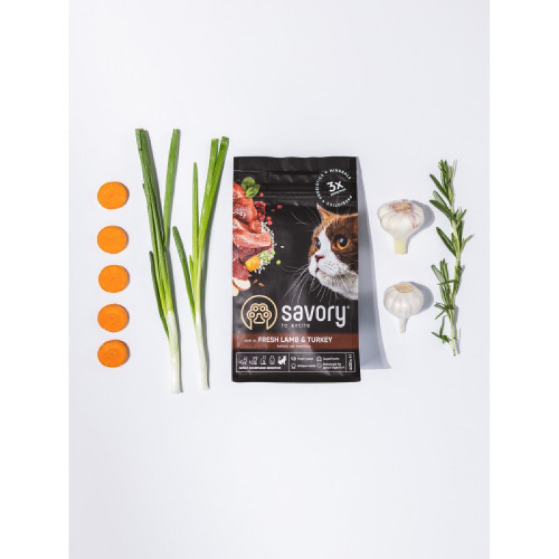 Корм сухий Savory Adult Cat Sensitive Digestion Fresh Lamb and Turkey для дорослих котів з чутливим травленням зі свіжою ягнятиною та індичкою 400 г
