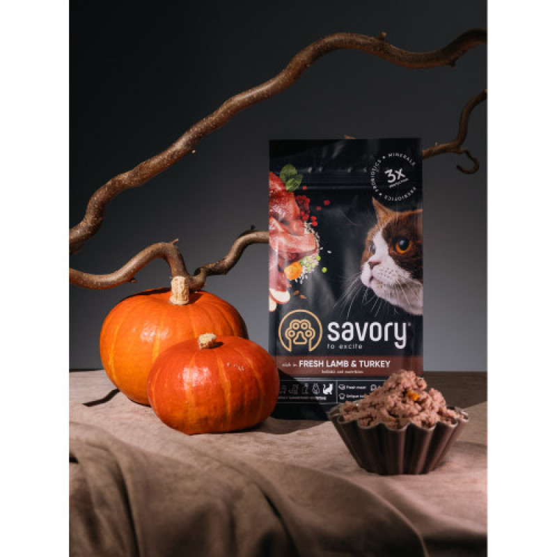 Корм сухий Savory Adult Cat Sensitive Digestion Fresh Lamb and Turkey для дорослих котів з чутливим травленням зі свіжою ягнятиною та індичкою 400 г