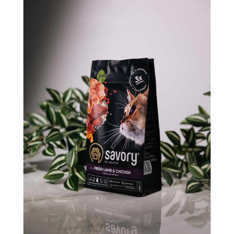 Корм сухий Savory Adult Cat Steril Fresh Lamb and Chicken для стерилізованих котів з ягнятиною та куркою 400 г