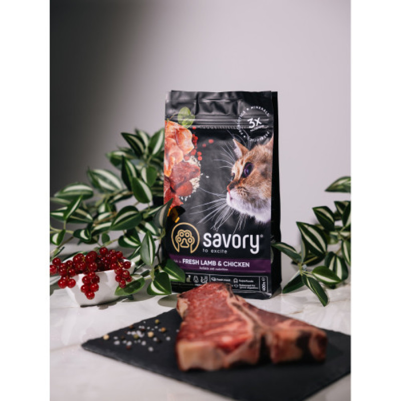 Корм сухий Savory Adult Cat Steril Fresh Lamb and Chicken для стерилізованих котів з ягнятиною та куркою 400 г