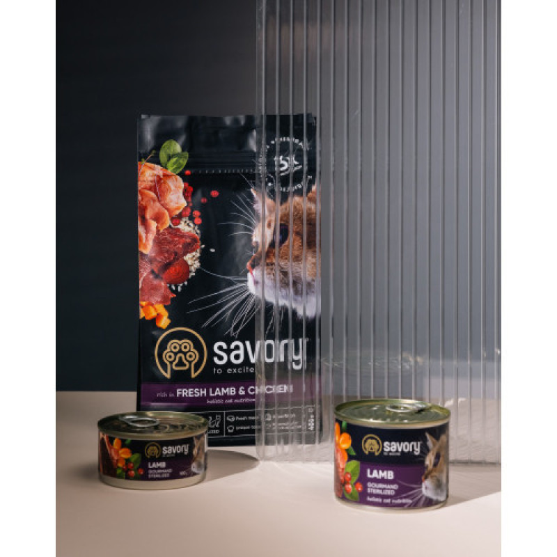 Корм сухий Savory Adult Cat Steril Fresh Lamb and Chicken для стерилізованих котів з ягнятиною та куркою 400 г