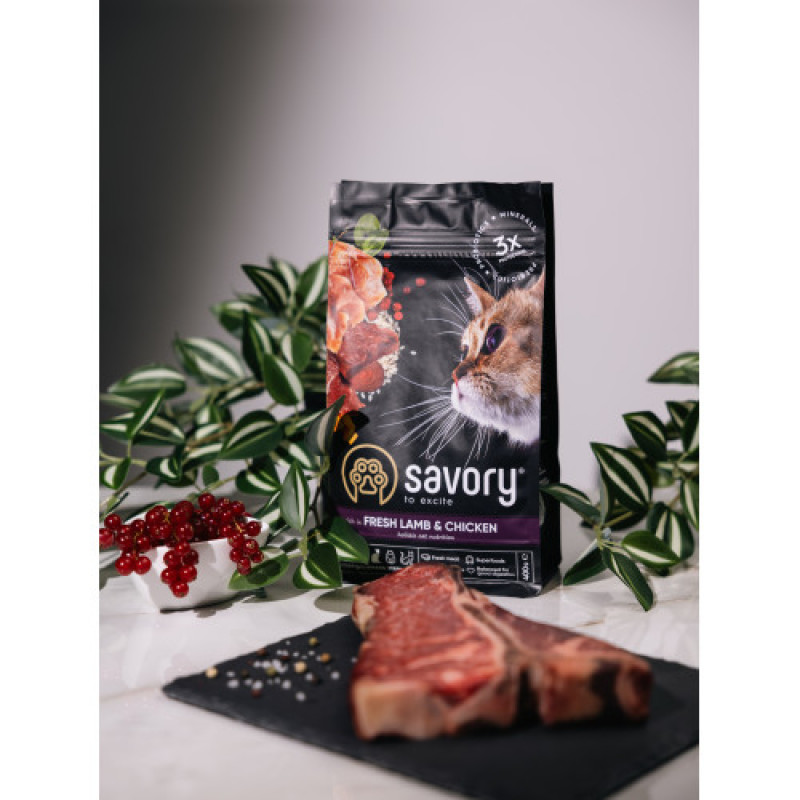 Сухий корм Savory для стерилізованих котів, зі свіжим ягням і куркою, 400 г