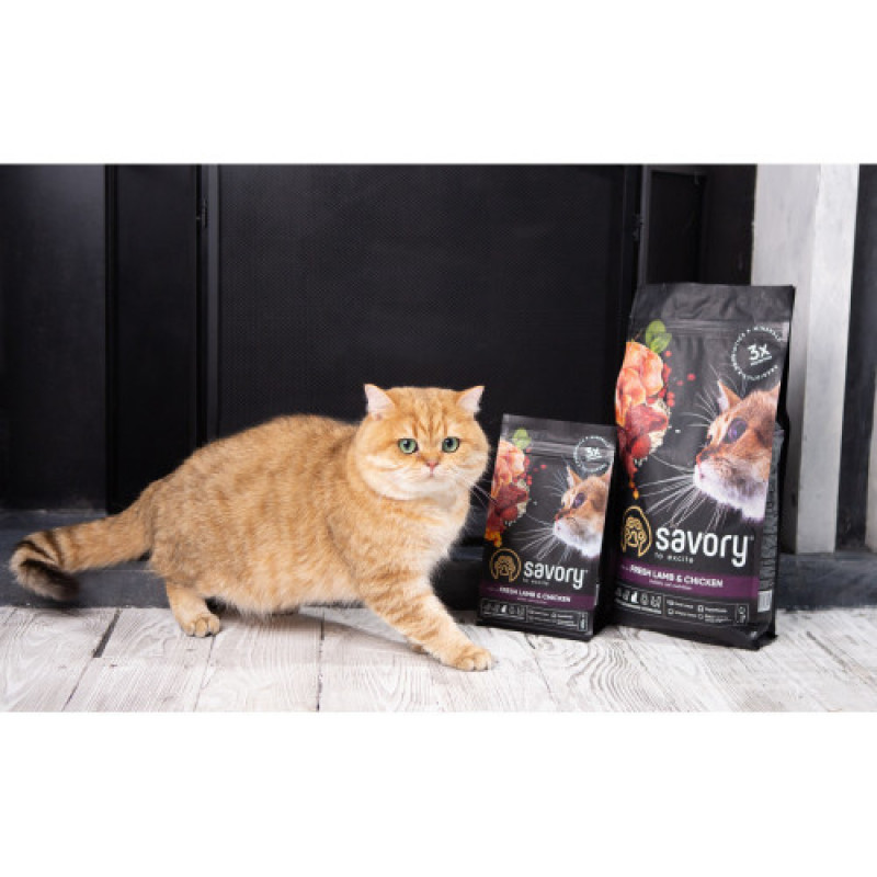 Корм сухий Savory Adult Cat Steril Fresh Lamb and Chicken для стерилізованих котів з ягнятиною та куркою 2 кг