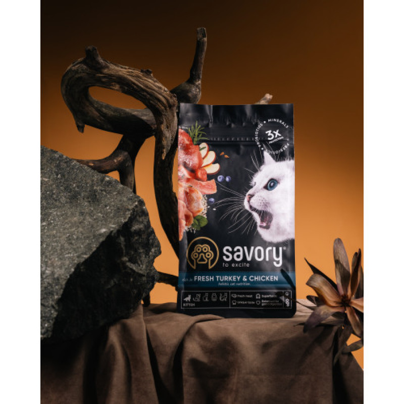 Сухий корм Savory для кошенят всіх порід, зі свіжою індичкою та куркою, 400 г