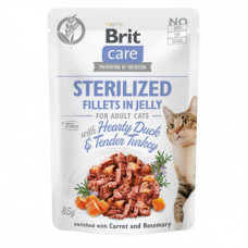 Корм вологий Brit Care Fillets in Jelly Hearty Duck and Turkey Sterilized д/стерилізованих котів філе в желе з качкою та індичкою 85 г