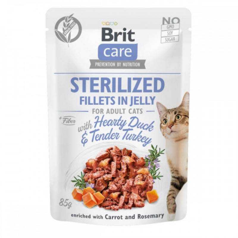 Корм вологий Brit Care Fillets in Jelly Hearty Duck and Turkey Sterilized д/стерилізованих котів філе в желе з качкою та індичкою 85 г