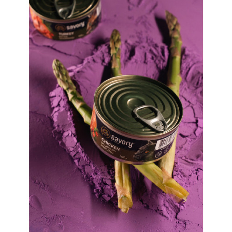 Корм вологий Savory Cat Can Adult Sterilised консерви для стерилізованих котів з куркою 100 г