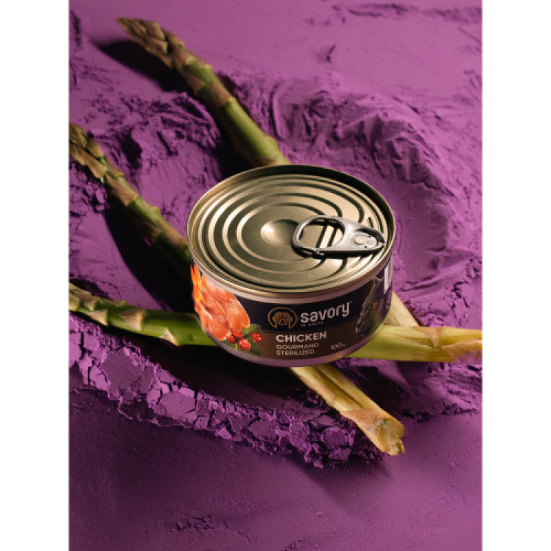 Корм вологий Savory Cat Can Adult Sterilised консерви для стерилізованих котів з куркою 100 г