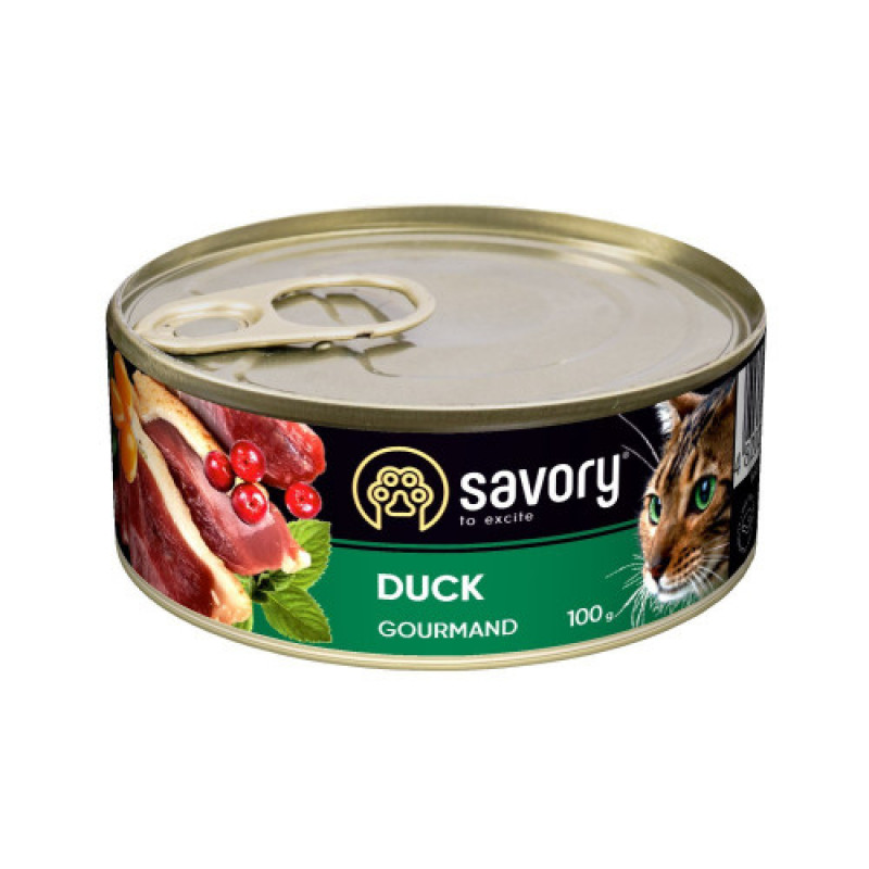 Корм вологий Savory Cat Can Adult Duck консерви для вибагливих котів з качкою 100 г