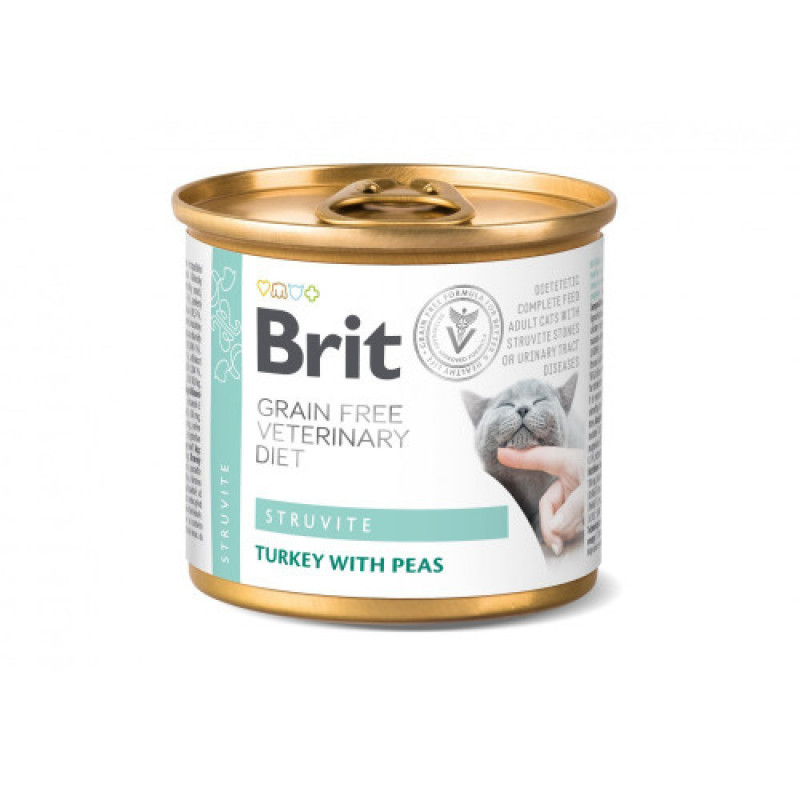 Вологий корм Brit Grain Free Veterinary Diets Struvite для котів при лікуванні та для профілактики сечокам яної хвороби з індичкою та горохом 200 г