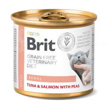 Вологий корм Brit Grain Free Veterinary Diets Renal для дорослих котів з хронічною нирковою недостатністю з тунцем лососем та горошком 200 г