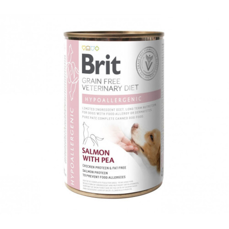 Вологий корм Brit Grain Free Veterinary Diets Hypoallergenic для собак із харчовою алергією або непереносимістю з лососем та зеленим горошком 400 г