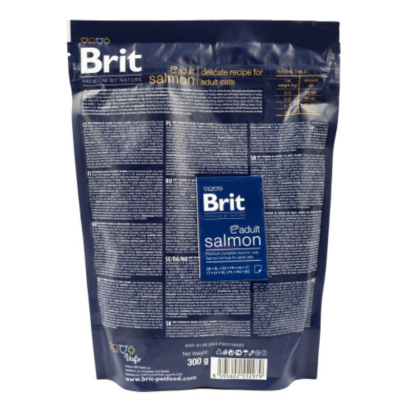 Корм сухий Brit Premium Cat by Nature Adult Salmon для дорослих котів з лососем 300 г