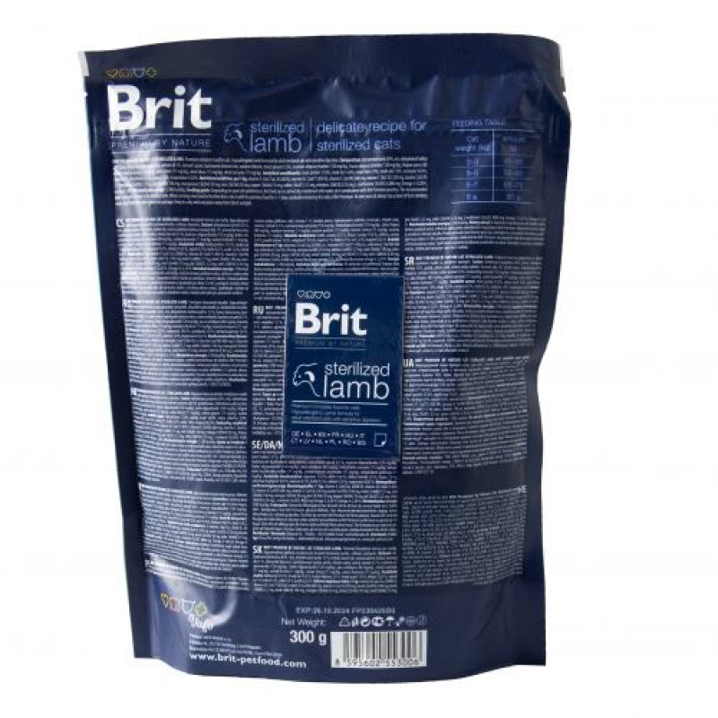 Сухий корм Brit Premium Cat by Nature Sterilized Lamb для стерилізованих котів, з ягням, 300 г