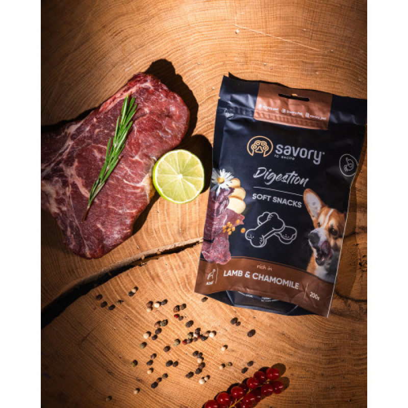 М’які ласощі Savory Digestion Lamb and Chamomile для собак усіх порід для покращення травлення з ягням та ромашкою 200 г