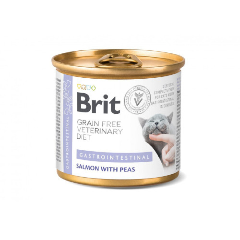 Корм вологий Brit Grain Free Veterinary Diets Gastrointestinal для котів при проблемах з травленням з лососем та зеленим горошком 200 г