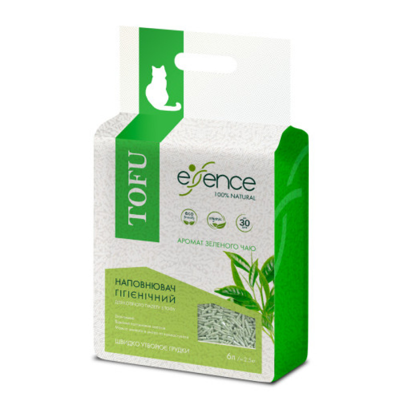 Наповнювач для котячого туалету Essence з тофу, з ароматом зеленого чаю, 6 л